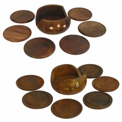 Zeige Details für Untersetzer-Set Holz rund Intarsien Bild von Untersetzer-Set Holz rund Intarsien