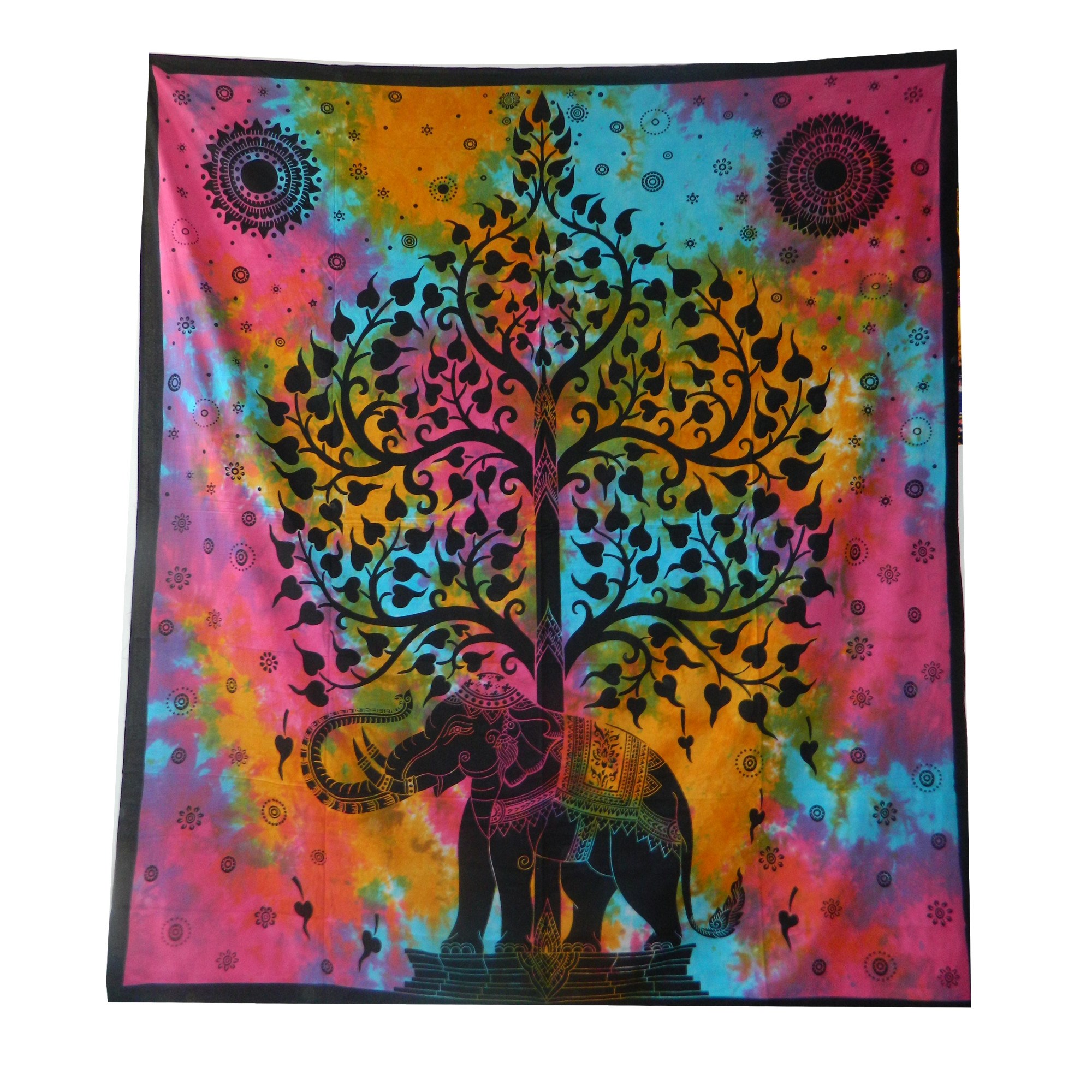 Bild von Tagesdecke Elefantenbaum bunt Tie Dye