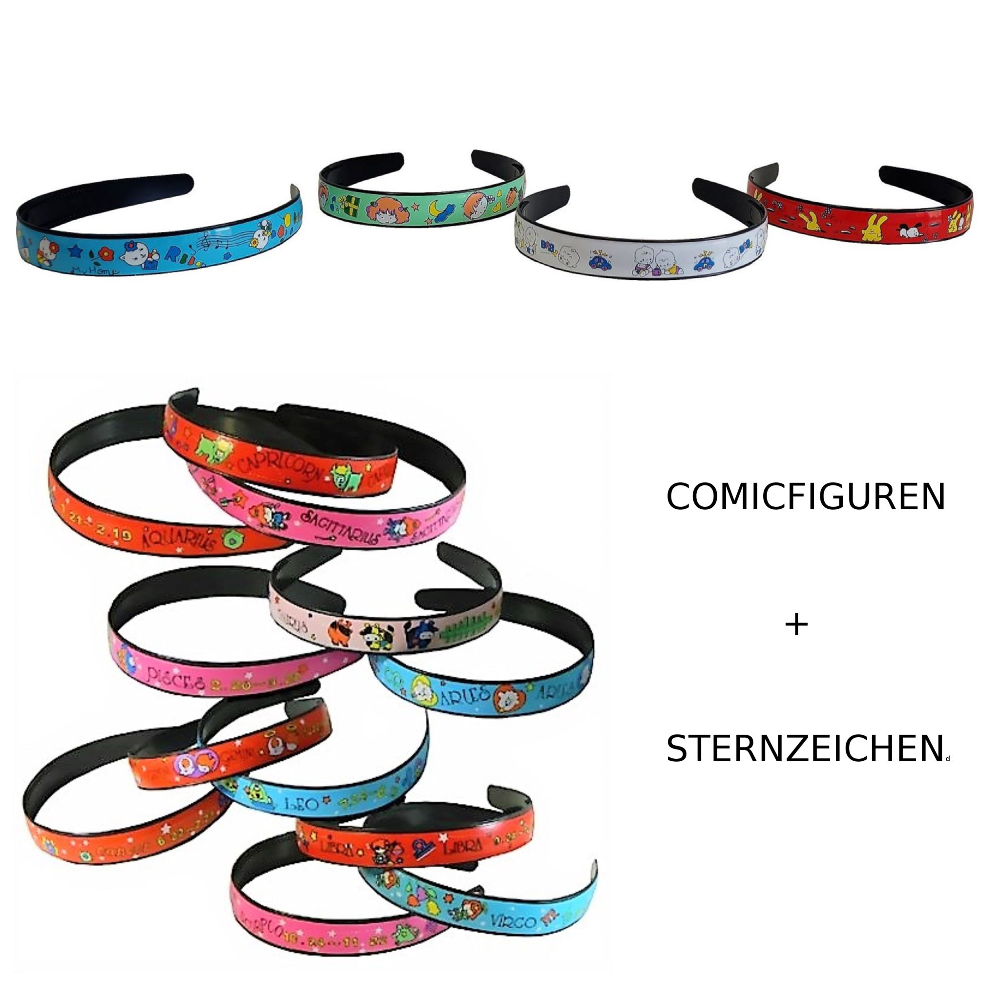 Bild von Haarreifen bunt Comicfiguren und Sternzeichen