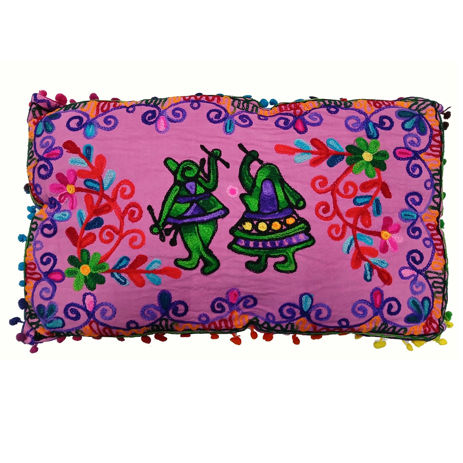Bild von Indisches Kissen pink mit bunter Stickerei