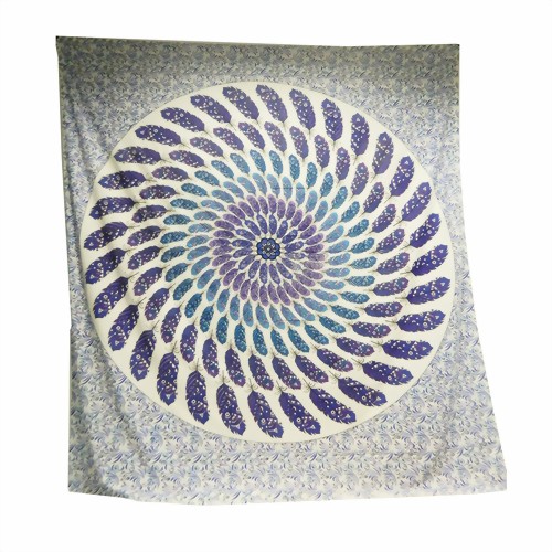 Bild von Tagesdecke Feder Mandala blau lila