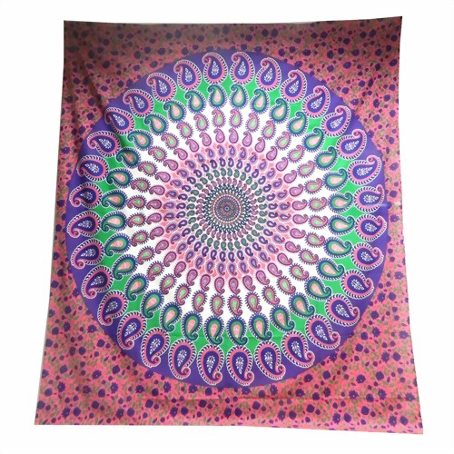 Bild von Tagesdecke Paisley Mandala blau lila pink