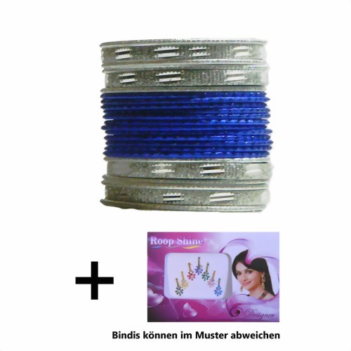 Bild von 24 brazaletes pulseras Sunflower azules oscuro plateados con bindis 7 cm de diámetro
