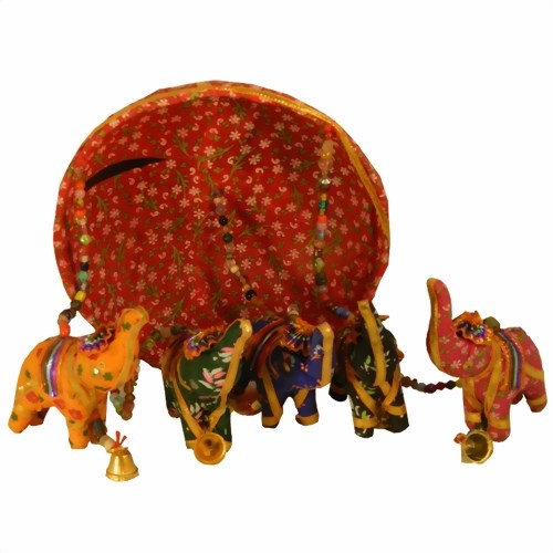Elefanten-Mobile mit Schirm türkis Glöckchen Perlen Deko Stofftier Kunsthandwerk 