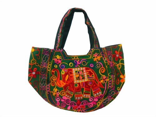 Bild von Indische Tasche grün Stickereien Spiegel 