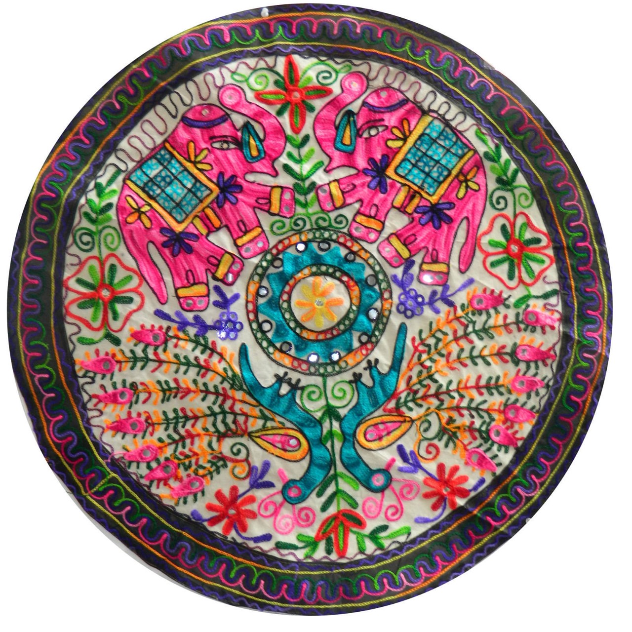 Bild von Tischdecke Elefanten Pfau 87cm Baumwolle bestickt